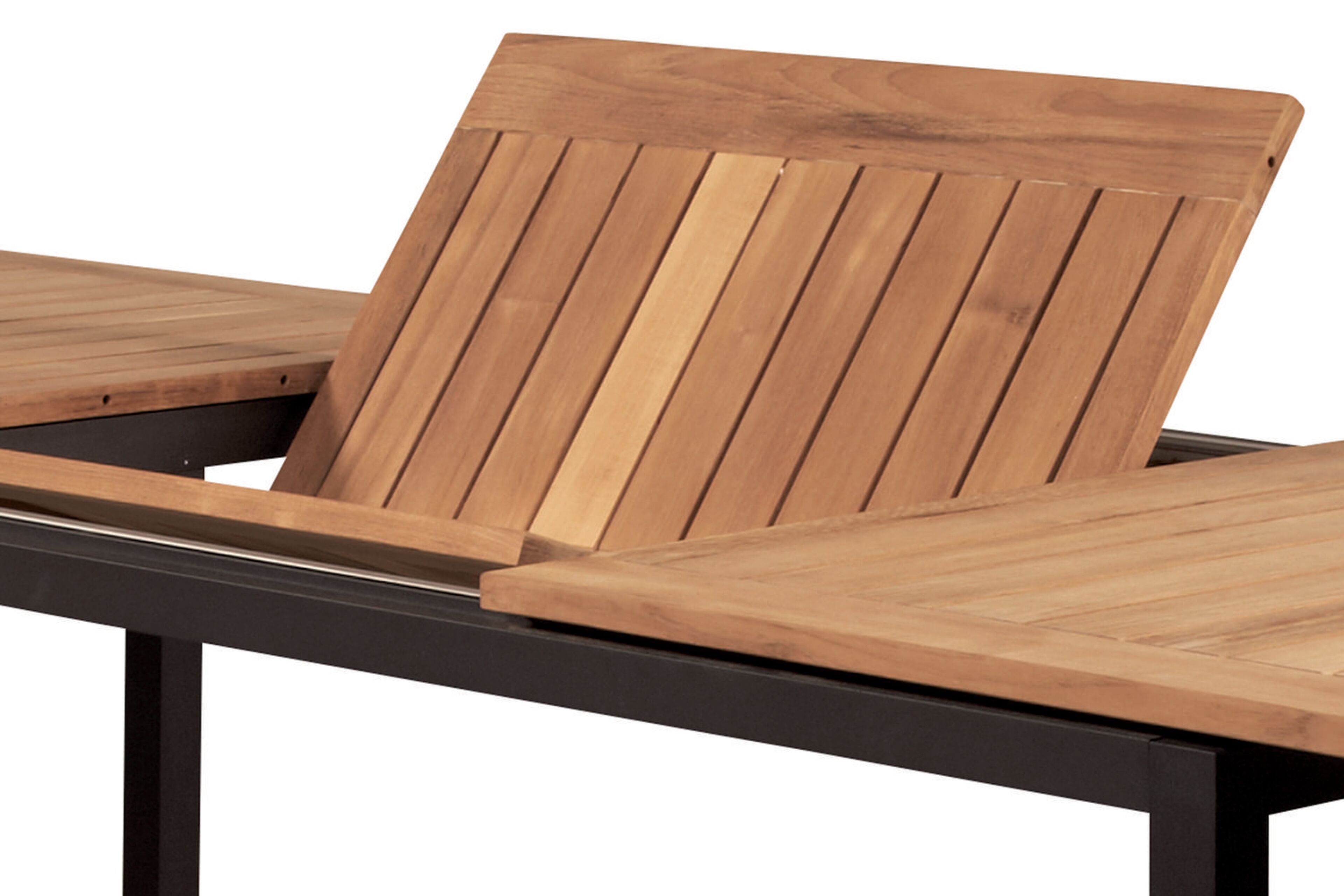 Amalfi rechthoekige uitschuifbare tuinset in zwart aluminium en teak naturel met 6 Amalfi tuinstoelen