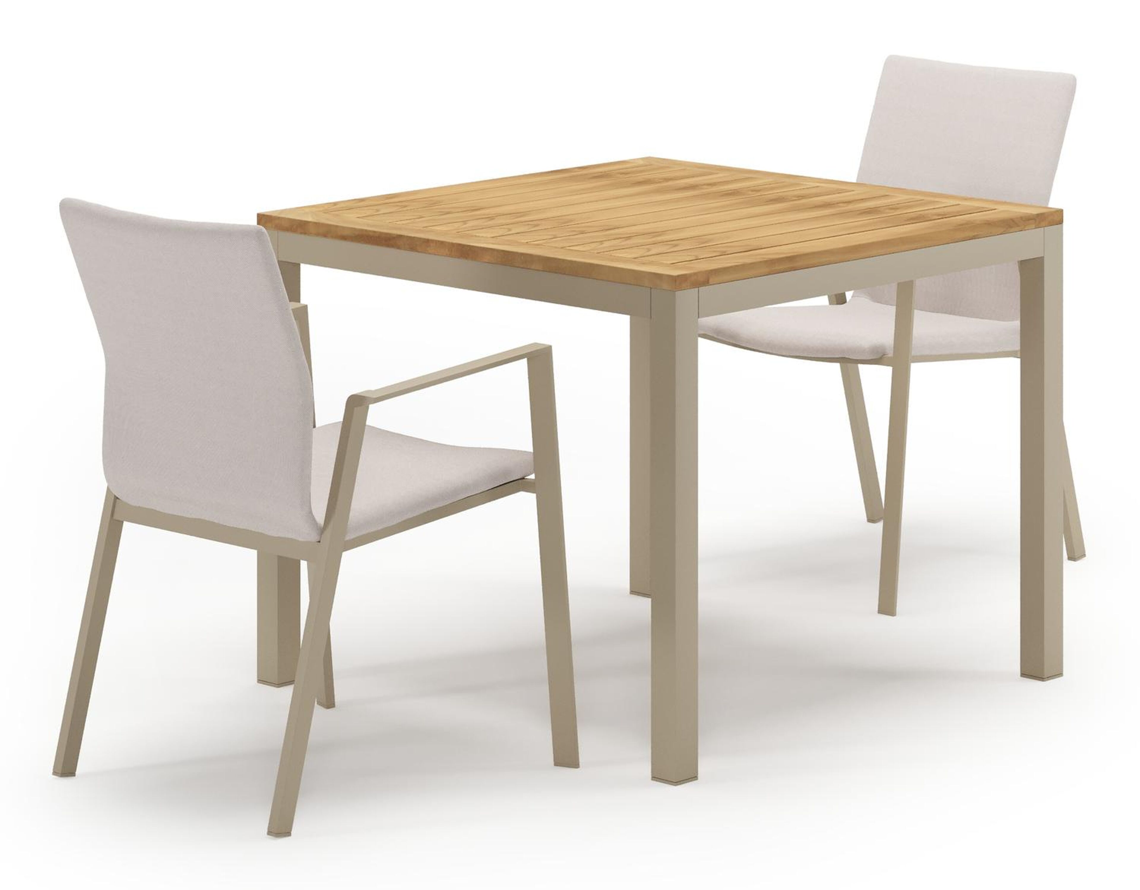 Feltro tuinset in beige aluminium en teak met 2 stapelbare Madura tuinstoelen