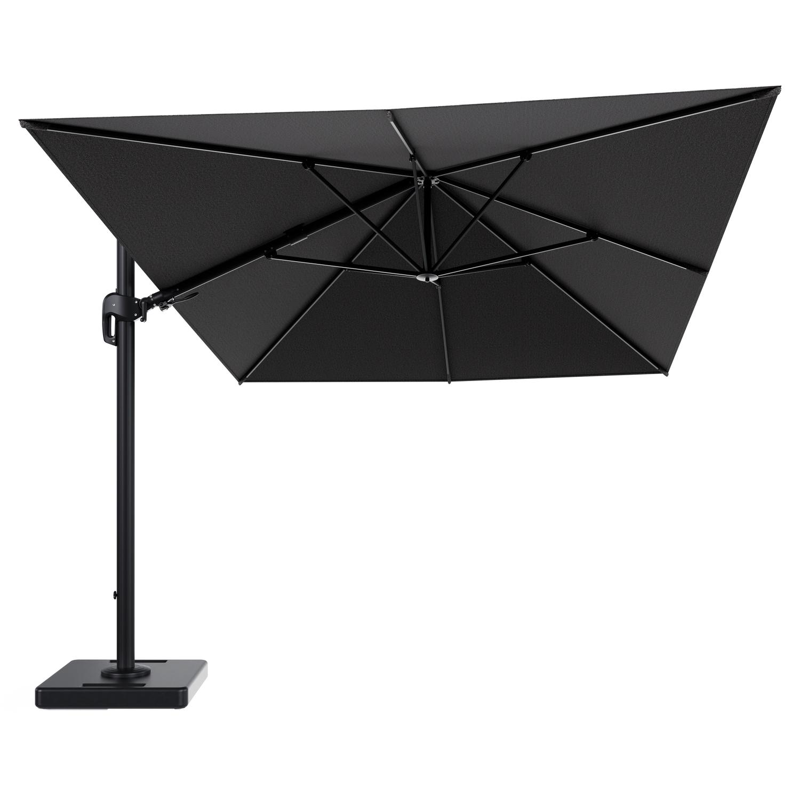 Parasol pendant Rufina avec fonction tilt en aluminium noir et toile de parasol en All Weather Solica Firenze Tunder - Lg.1 400 x Lg.2 300 cm avec pied de parasol Lapido 160 kg
