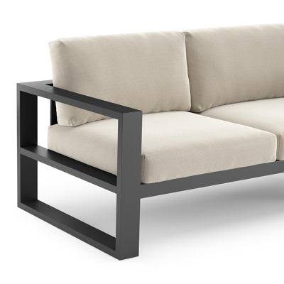 Salon de jardin d'angle Verato en aluminium noir et coussins en all weather sunbrella® luxe lopi marble