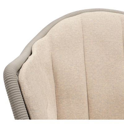 Pagino tuinstoel in wit aluminium en beige verticaal geweven ronde rope met zitkussen in All Weather Sunbrella® Luxe Heritage Papyrus