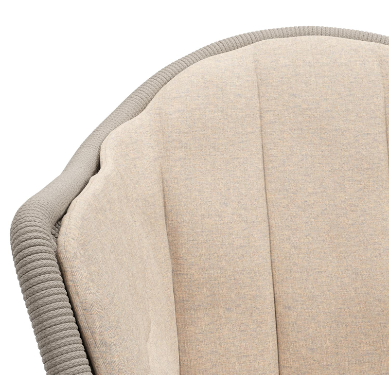 Pagino tuinstoel in wit aluminium en beige verticaal geweven ronde rope met zitkussen in All Weather Sunbrella® Luxe Heritage Papyrus