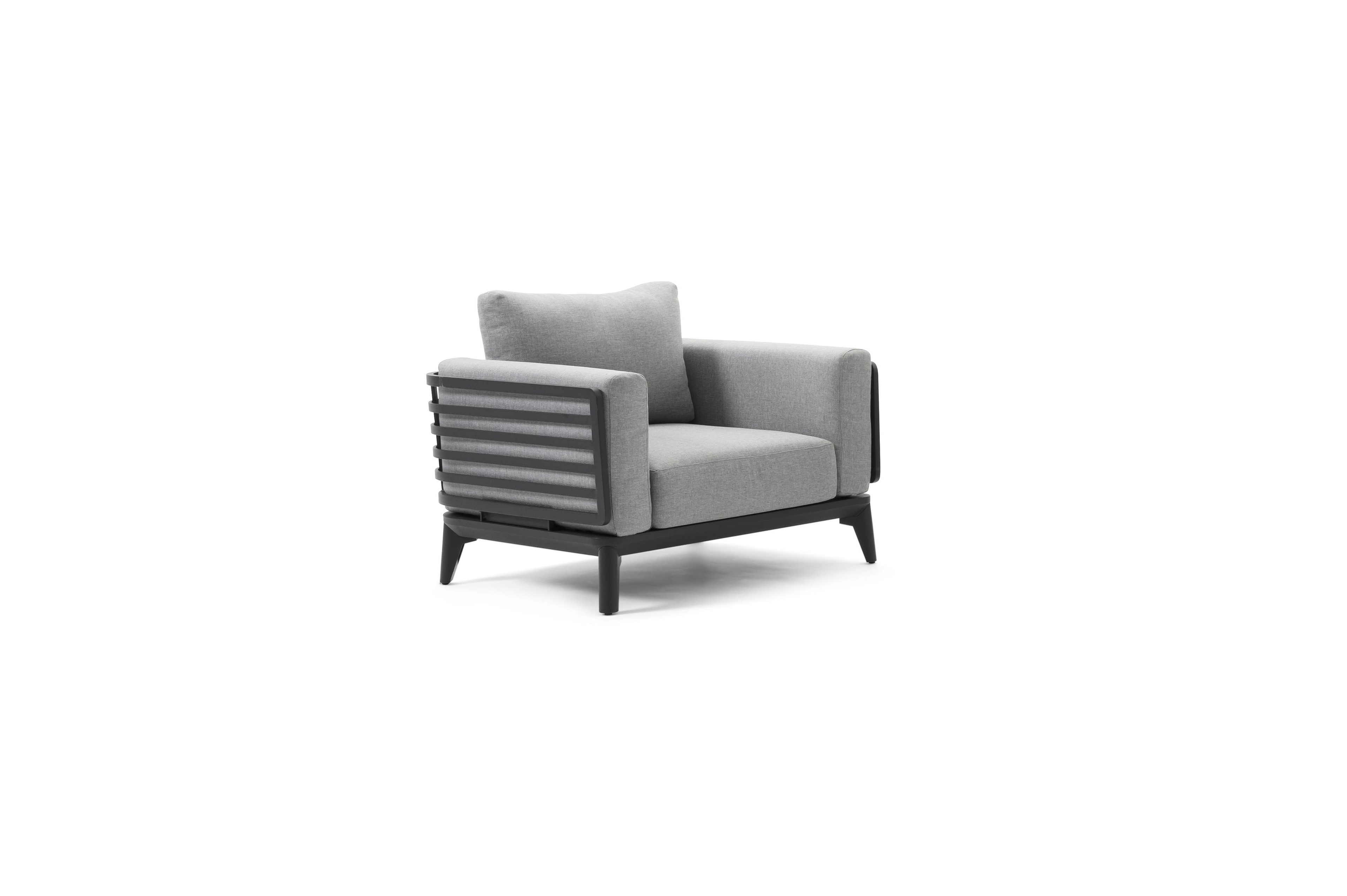 Mosa loungezetel 1-zit in zwart aluminium met grijs weather+ softtouch kussen