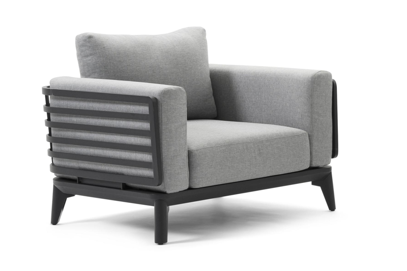 Mosa loungezetel 1-zit in zwart aluminium met grijs weather+ softtouch kussen