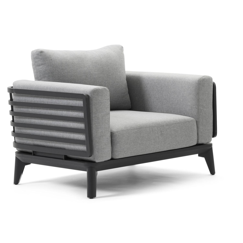 Mosa loungezetel 1-zit in zwart aluminium met grijs weather+ softtouch kussen