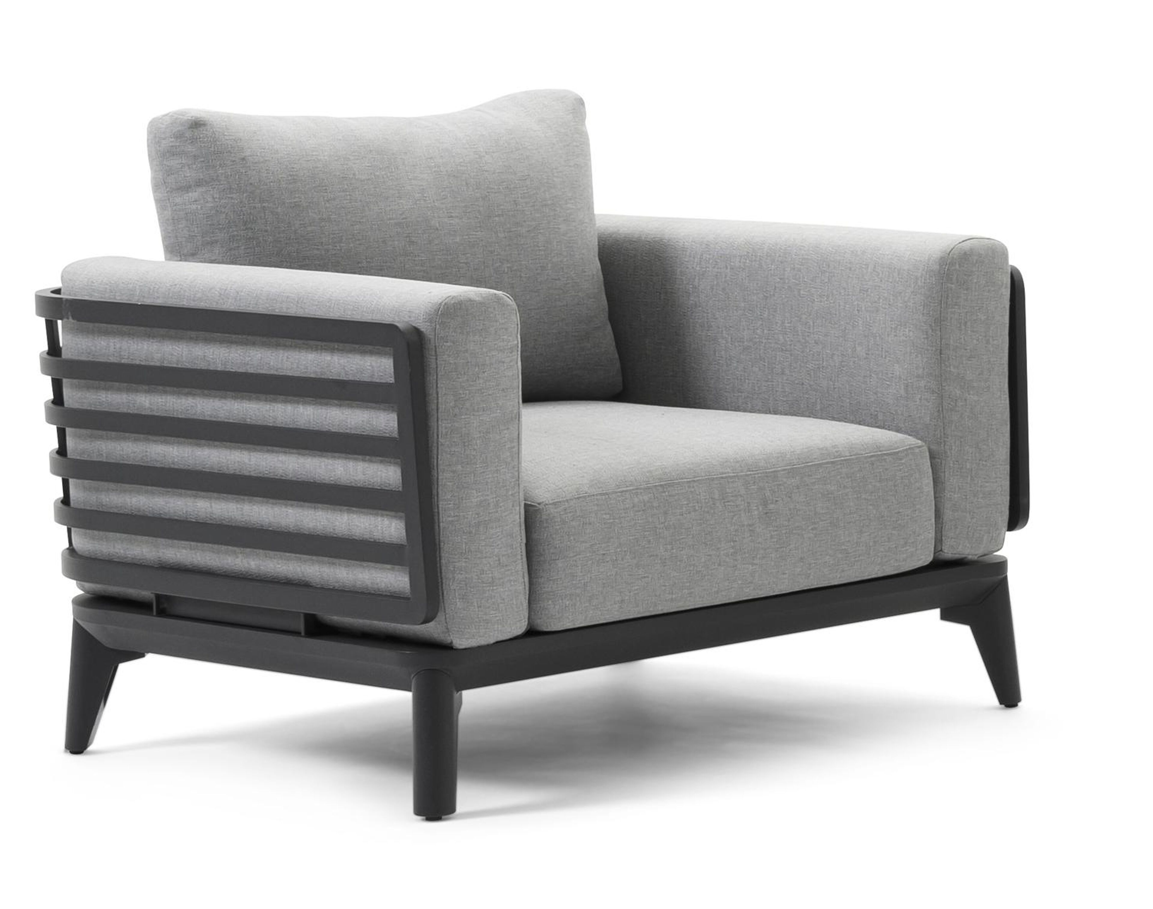 Mosa loungezetel 1-zit in zwart aluminium met grijs weather+ softtouch kussen