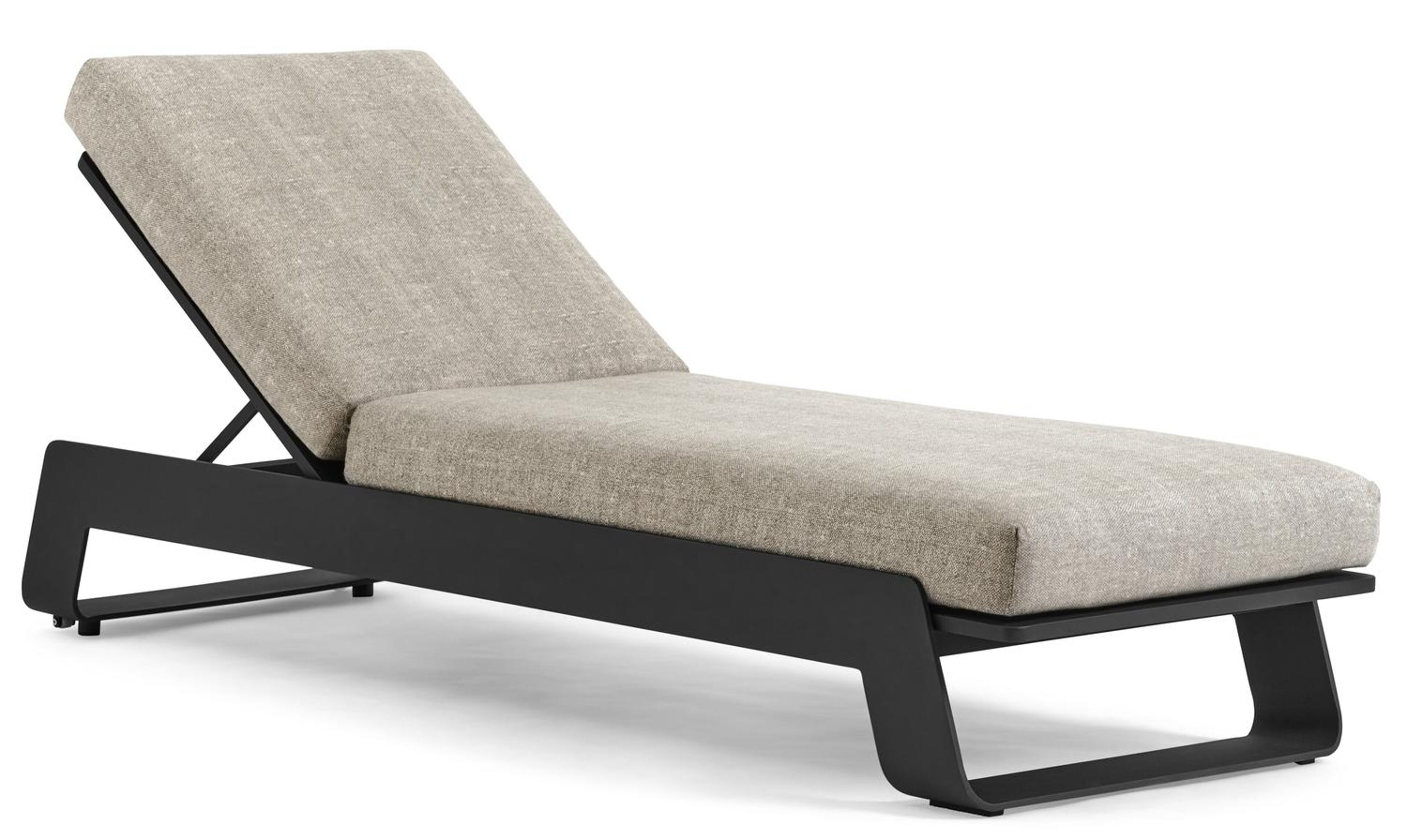 Chaise longue réglable Atessa en aluminium noir avec all weather sunbrella® luxe chartres pewter coussin