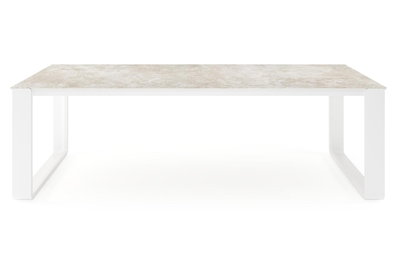 Atessa tuintafel rechthoekig in wit aluminium en volkeramiek Rapolano L 240 x B 100 cm