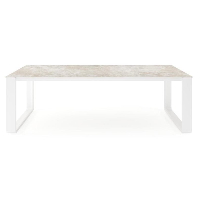 Atessa tuintafel rechthoekig in wit aluminium en volkeramiek Rapolano L 240 x B 100 cm