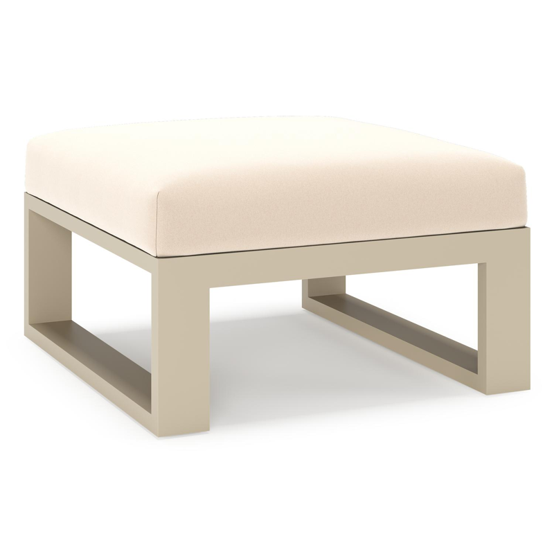 Pouf Verato en aluminium beige et coussin en all weather sunbrella® luxe natte linen chalk