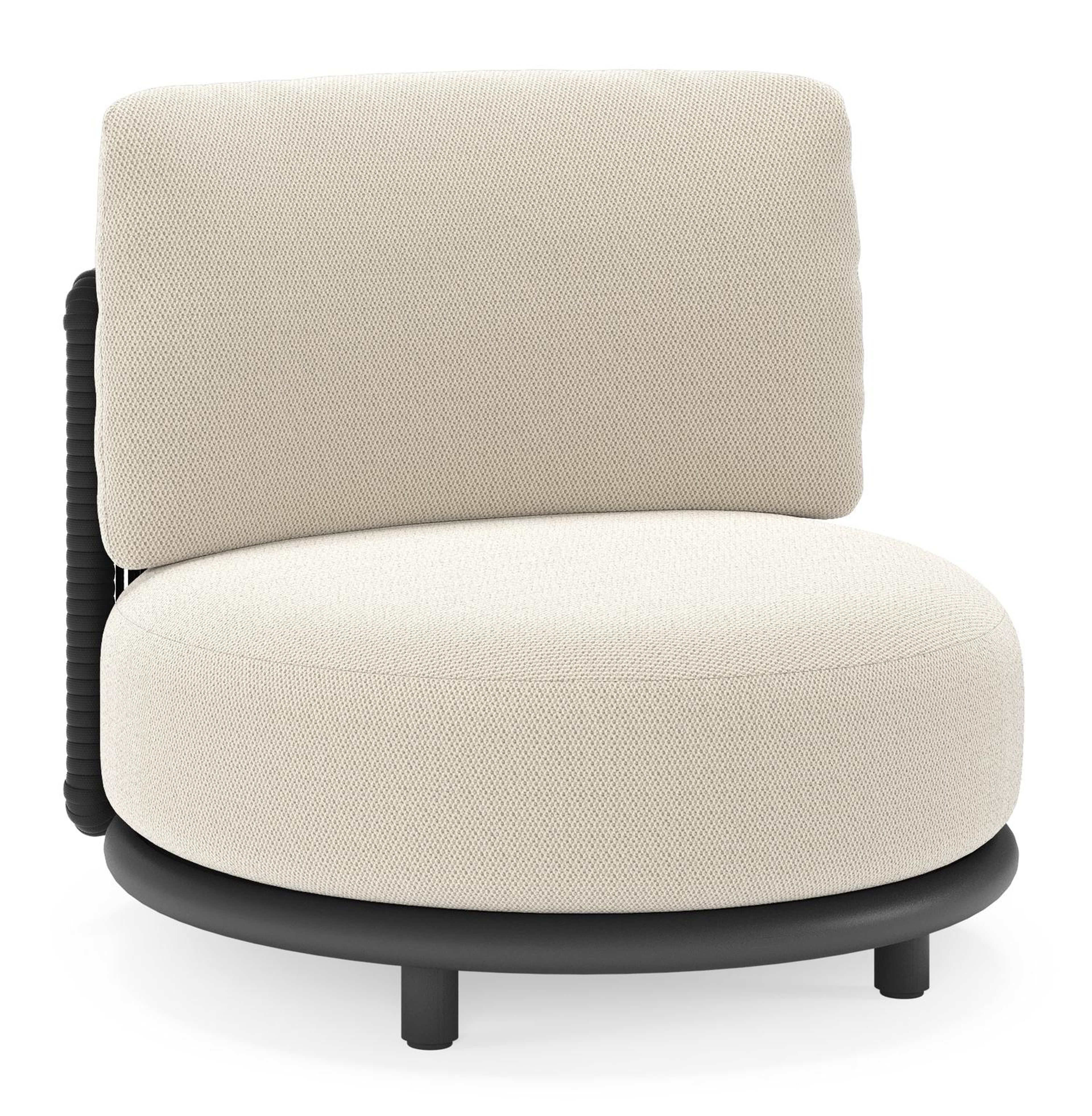 Lomano loungestoel in zwart aluminium en beige verticaal geweven luxe vlakke rope met lopi marble all weather sunbrella® luxe kussen