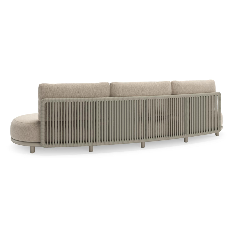 Lomano loungebank in beige aluminium en beige verticaal geweven luxe vlakke rope met Lopi Sand all weather sunbrellaÂ® luxe