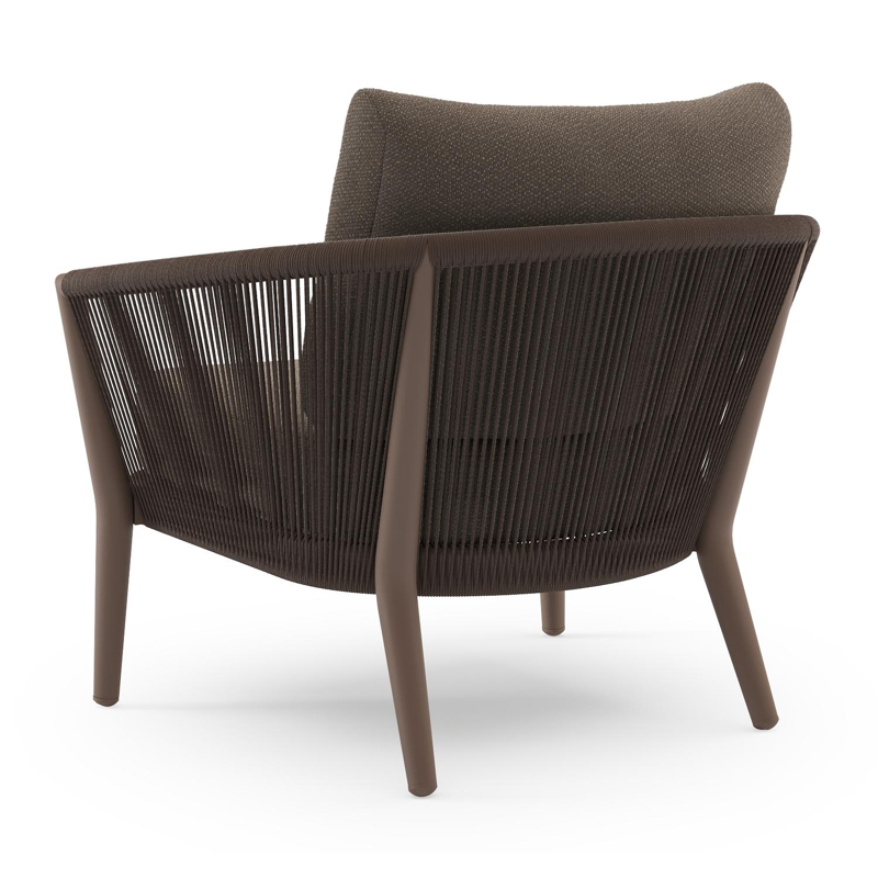 Orso loungestoel in taupe aluminiumen zwart verticaal geweven ronde rope met Lopi Coconut all weather sunbrella® luxe kussen