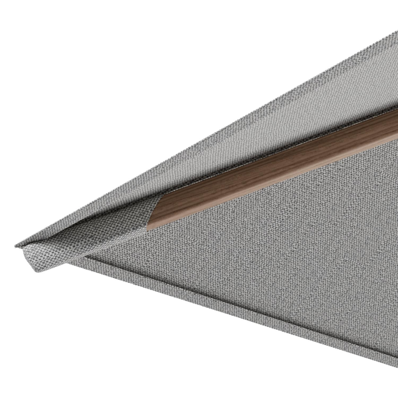 Rufina zweefparasol tiltfunctie in houtlook aluminium en parasoldoek in All Weather Sunbrella® Luxe Savane Nimbus - L1 300 x L2 300 cm met parasolvoet Lapido 120 kg