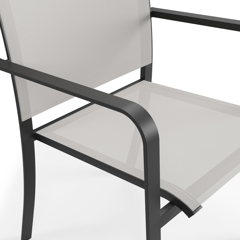 Livo tuinset in zwart aluminium en naturel teak tafelblad met 6 stapelbare Calobra tuinstoelen