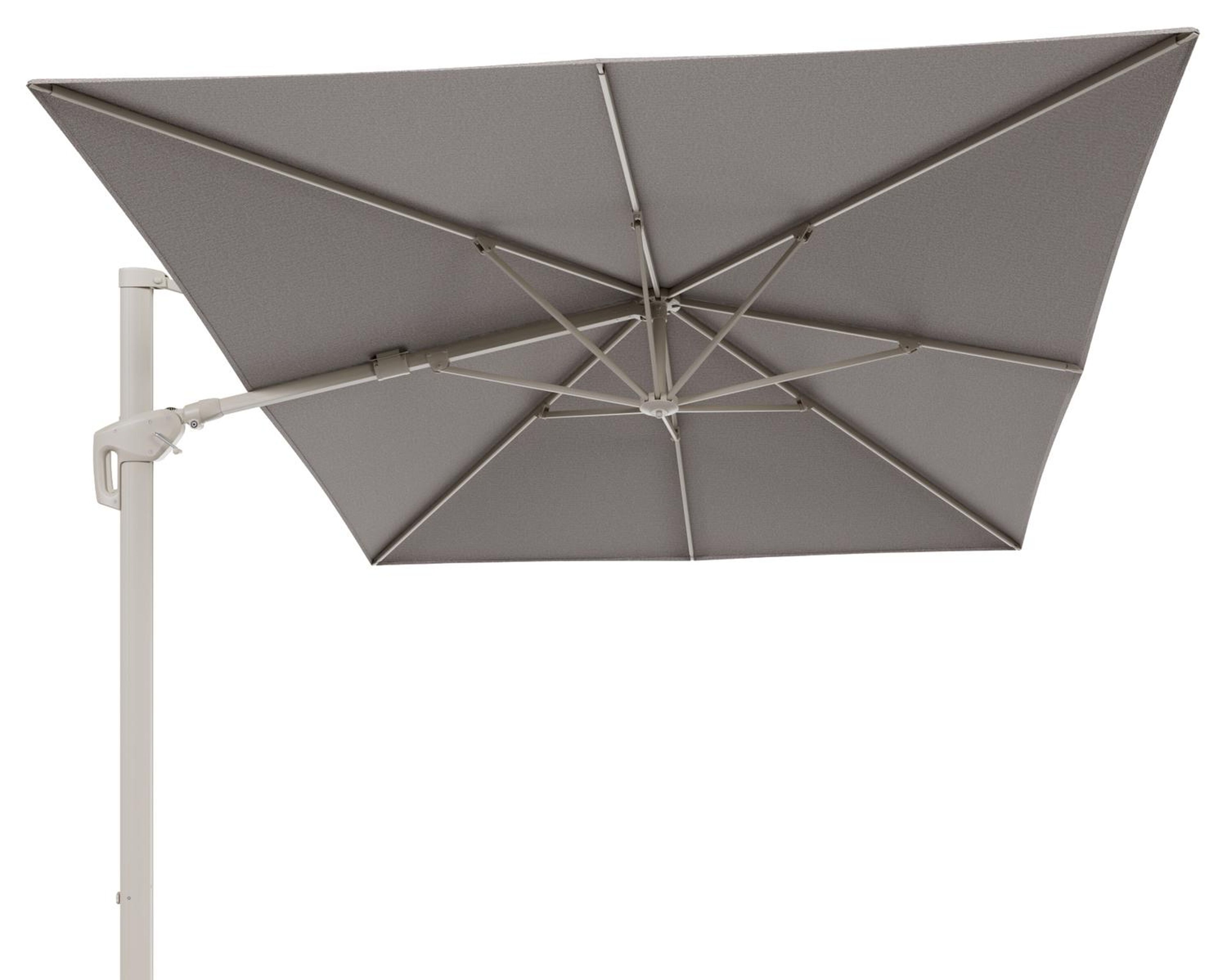 Parasol pendant Minore avec fonction tilt en aluminium beige et toile de parasol All Weather Sunbrella® Luxe Wander Granite - Lg.1 400 x Lg.2 300 cm (sans pied de parasol)