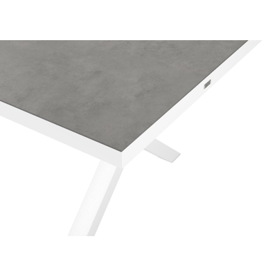 Reza tuinset in wit aluminium en grijs volkeramiek tafelblad met 8 stapelbare Calobra tuinstoelen