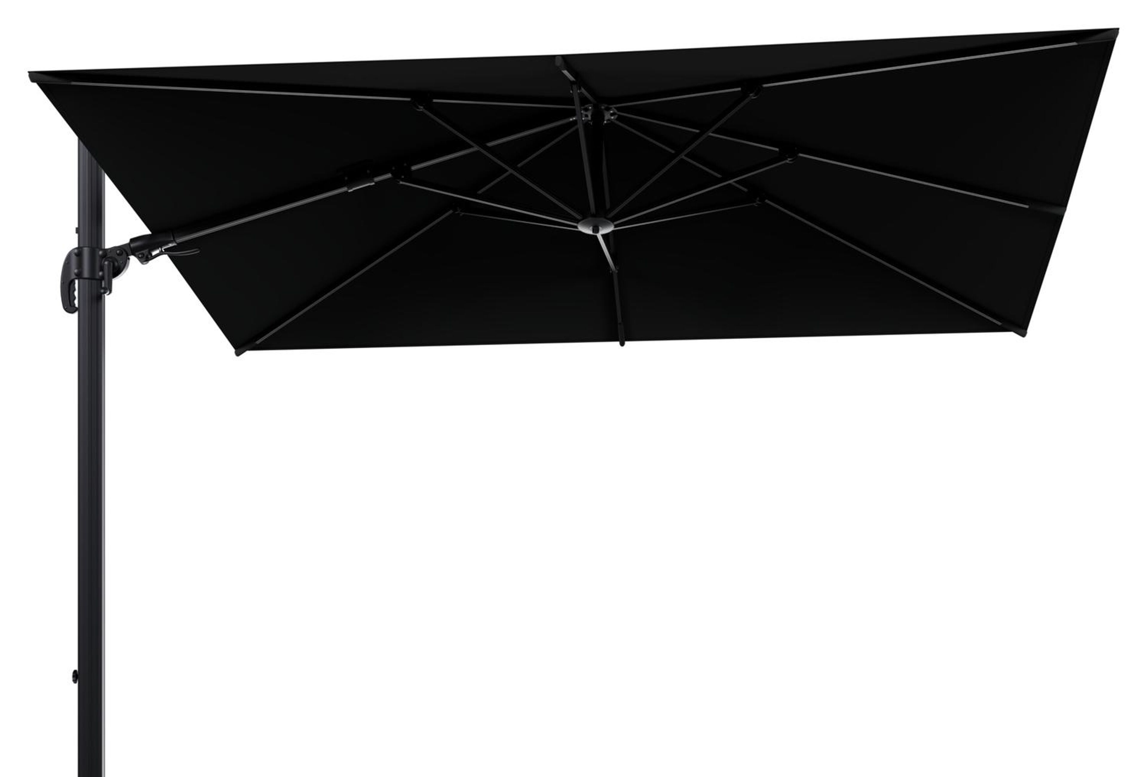 Avola zweefparasol met tiltfunctie in zwart aluminium met zwart weather+ softtouch parasoldoek - L1 200 x L2 300 cm (zonder voet)