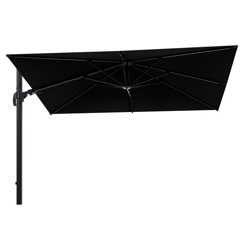 Avola zweefparasol met tiltfunctie in zwart aluminium met zwart weather+ softtouch parasoldoek - L1 200 x L2 300 cm (zonder voet)