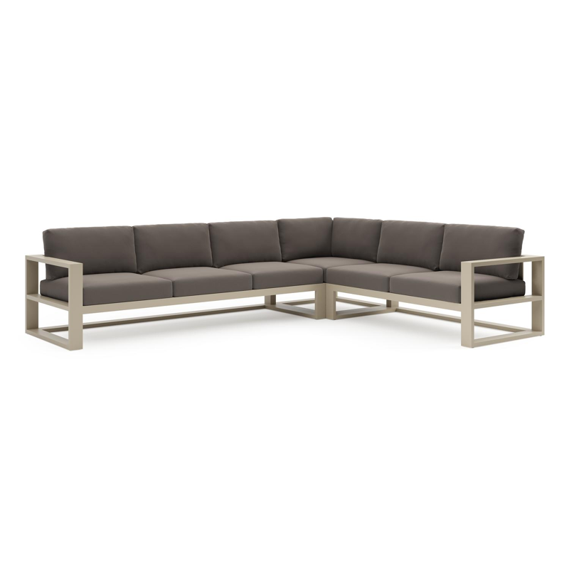 Verato loungehoek in beige aluminium met natte nature grey all weather sunbrella® luxe kussen