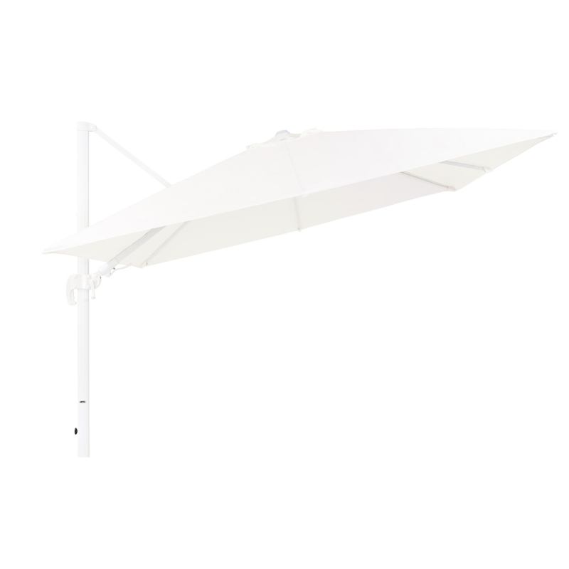 Avola zweefparasol met tiltfunctie in wit aluminium met wit weather+ softtouch parasoldoek - L1 300 x L2 300 cm (zonder voet)