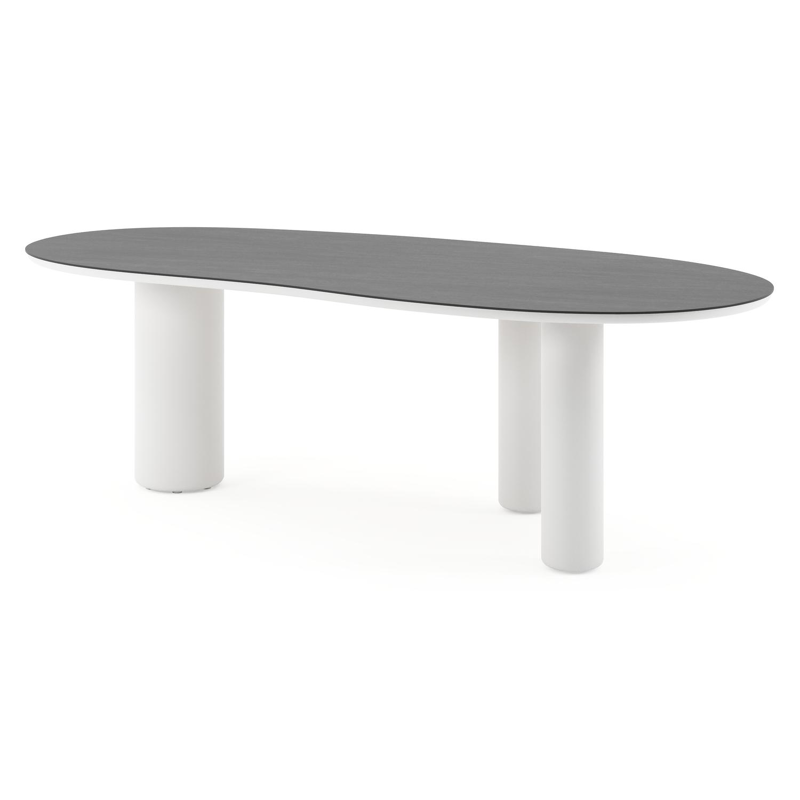Table de jardin Amico organique en aluminium blanc et céramique pleine Basalt Black - Lg. 240 x Lrg. 110 x Haut. 73.5 cm