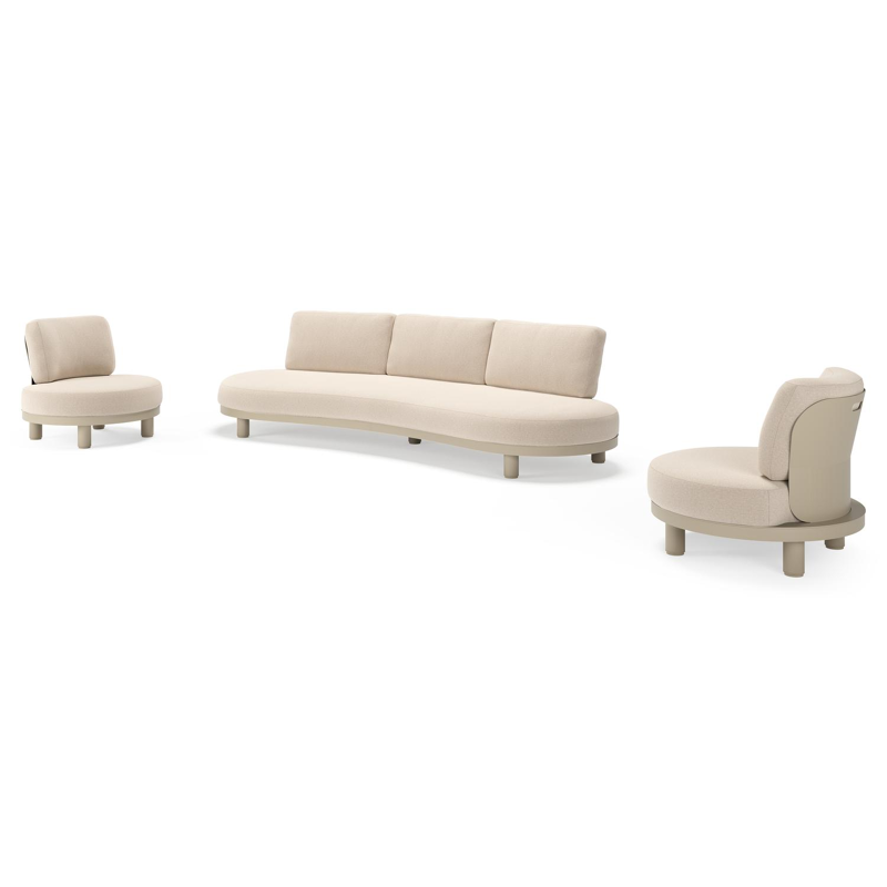 Donato loungeset in beige aluminium met all weather sunbrella® luxe Heritage Ash kussen