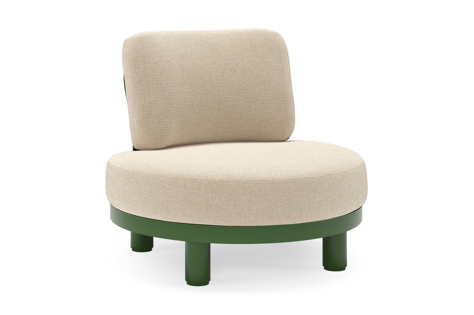 Donato loungestoel in groen aluminium met all weather cosytica Althea Chalk kussen