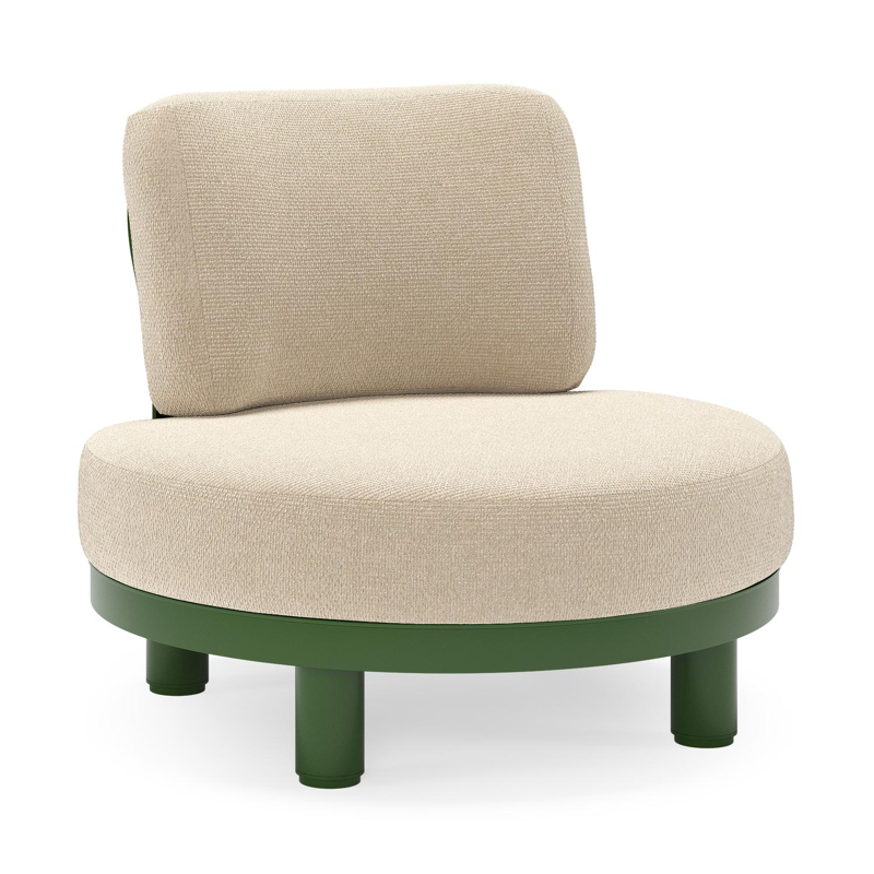 Donato loungestoel in groen aluminium met all weather cosytica Althea Chalk kussen