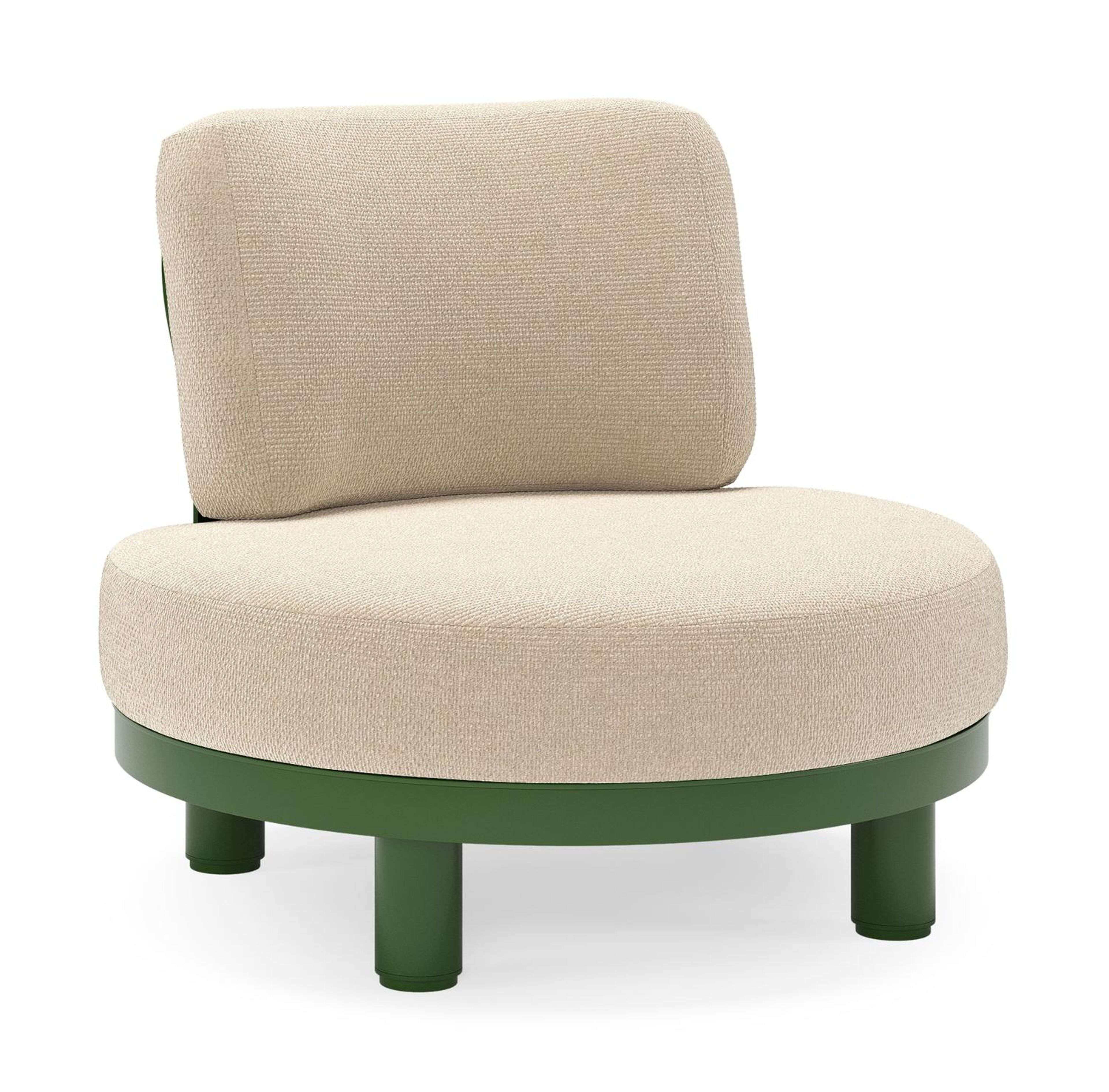 Fauteuil de jardin Donato en aluminium vert et coussins en all weather cosytica Althea Chalk