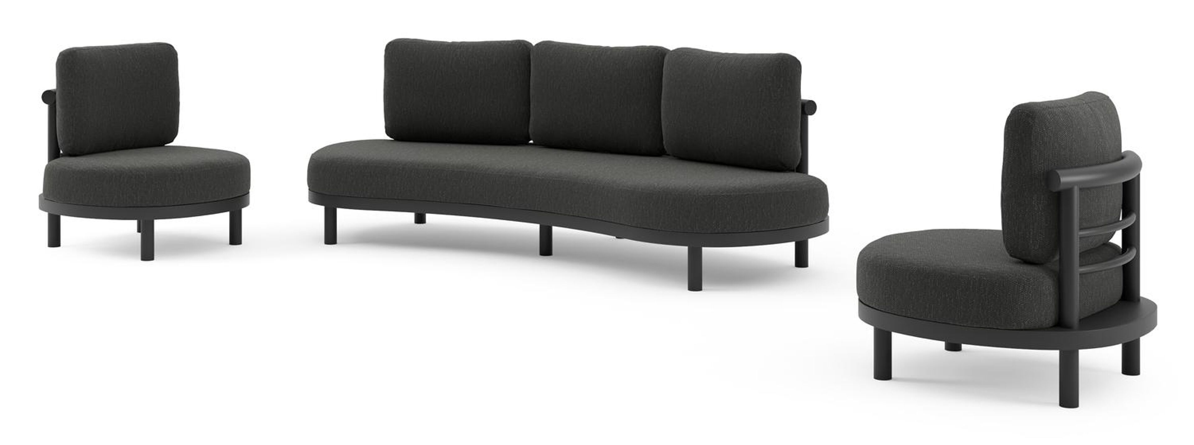 Salon de jardin Lindo en aluminium noir et coussins en weather+ softtouch sky black