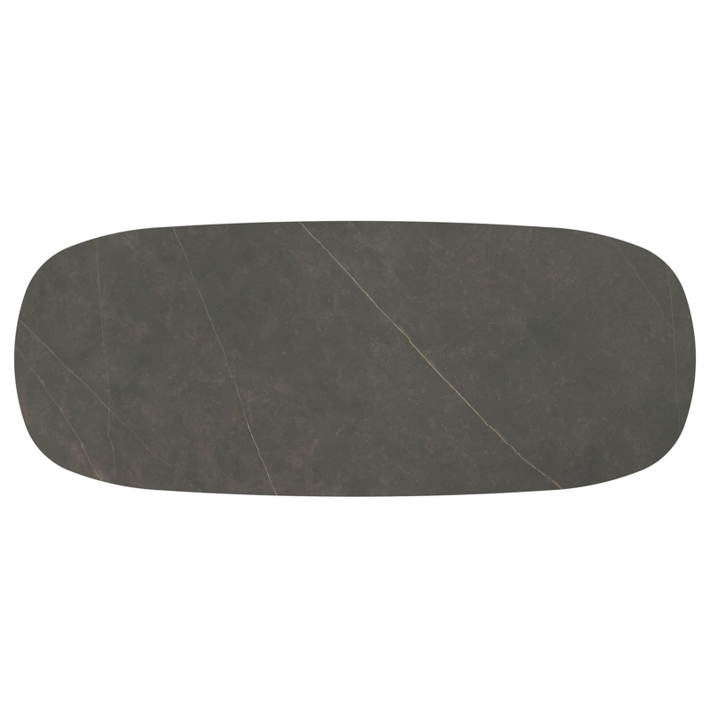 Table de jardin low dining Amico bombo en aluminium blanc et céramique pleine Calatorao - Lg. 320 x Lrg. 130 x Haut. 61 cm