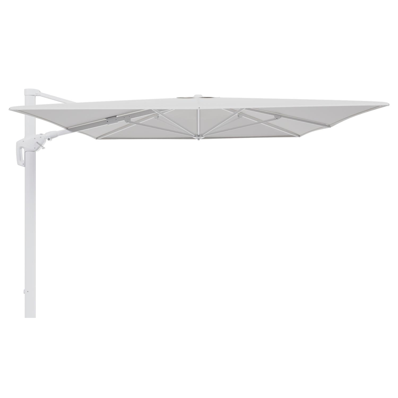Parasol pendant Minore avec fonction tilt en aluminium blanc et toile de parasol en All Weather Solica Soul Optik - Lg.1 400 x Lg.2 300 cm (sans pied de parasol)
