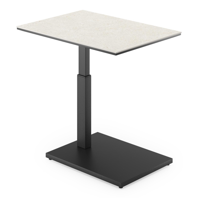 Cirello pop-up bijzettafel in zwart aluminium en shilin volkeramiek - L 70 x B 50 x H 44/66 cm