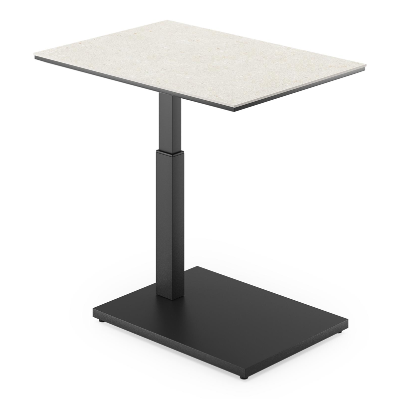 Cirello pop-up bijzettafel in zwart aluminium en shilin volkeramiek - L 70 x B 50 x H 44/66 cm
