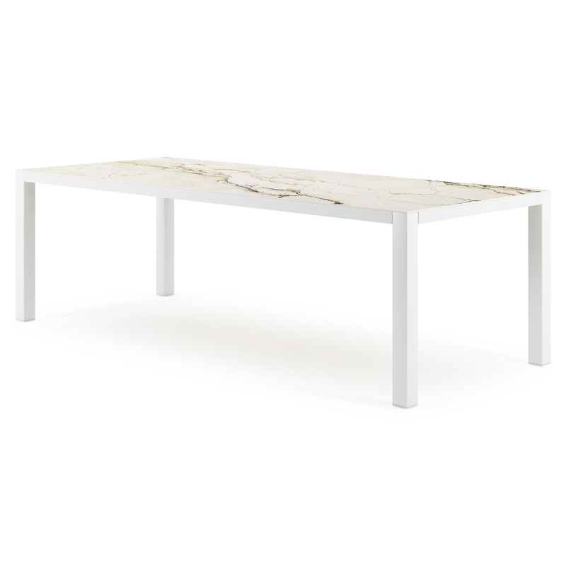 Como tuintafel rechthoekig in wit aluminium en volkeramiek colorado dunes - L 240 x B 100 x H 75 cm