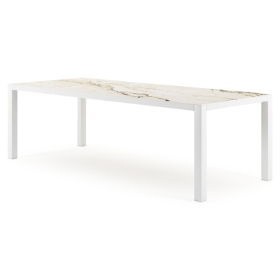 Como tuintafel rechthoekig in wit aluminium en volkeramiek colorado dunes - L 240 x B 100 x H 75 cm