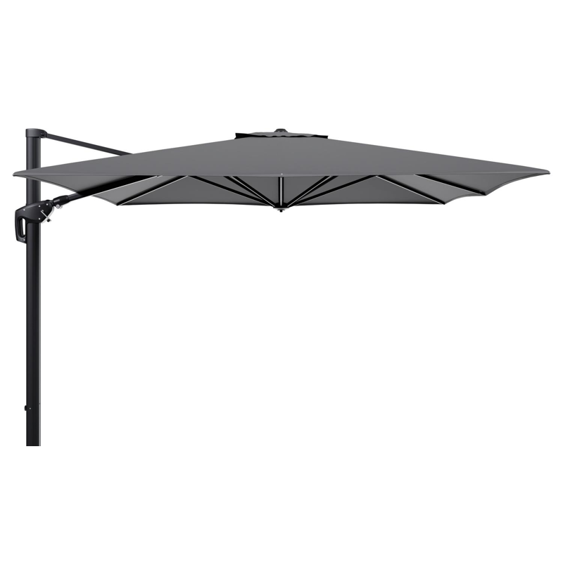 Minore zweefparasol tiltfunctie in zwart aluminium en parasoldoek in All Weather Sunbrella® Luxe Natte Charcoal Chine  - L1 350 x L2: 350 cm (zonder voet) (zonder voet)