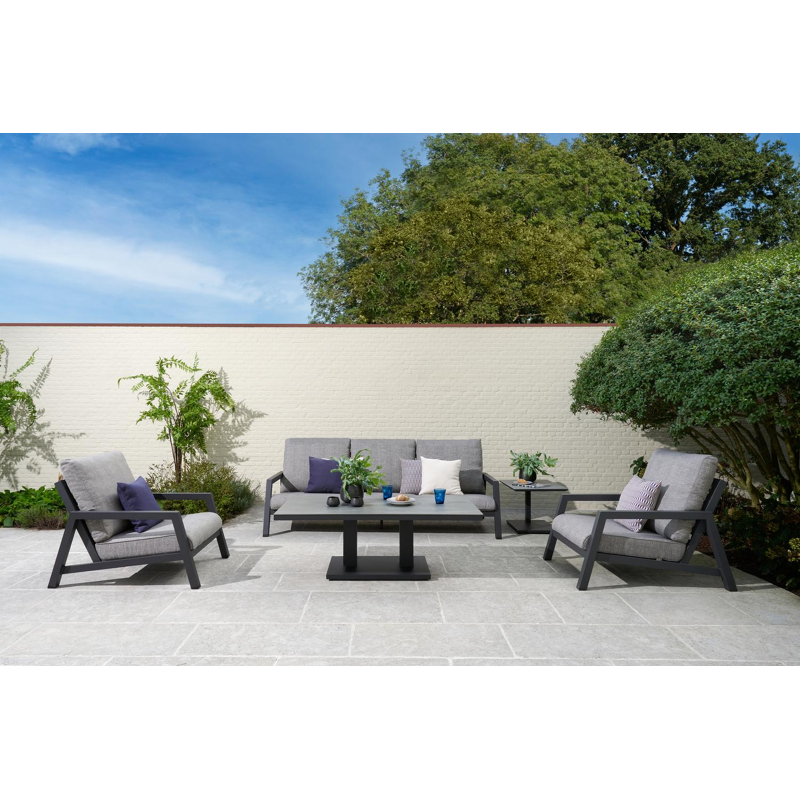 Cirello Pop up bijzettafel in zwart aluminium en aspen grey volkeramiek - L 70 x B 50 x H 66 cm