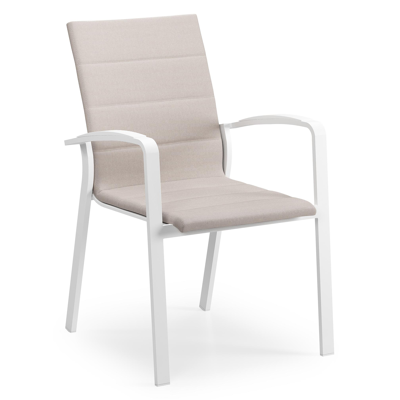 Lioni stapelbare tuinstoel in wit aluminium en beige luxe textilene