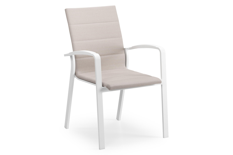 Lioni stapelbare tuinstoel in wit aluminium en beige luxe textilene