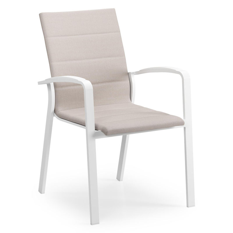 Lioni stapelbare tuinstoel in wit aluminium en beige luxe textilene