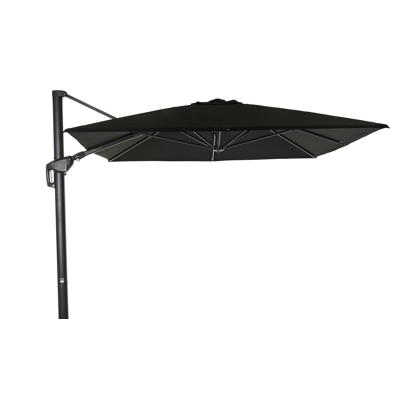 Minore zweefparasol met tiltfunctie in zwart aluminium met grijs sunbrella® premium parasoldoek - L1 300 x L2 400 cm (zonder voet)