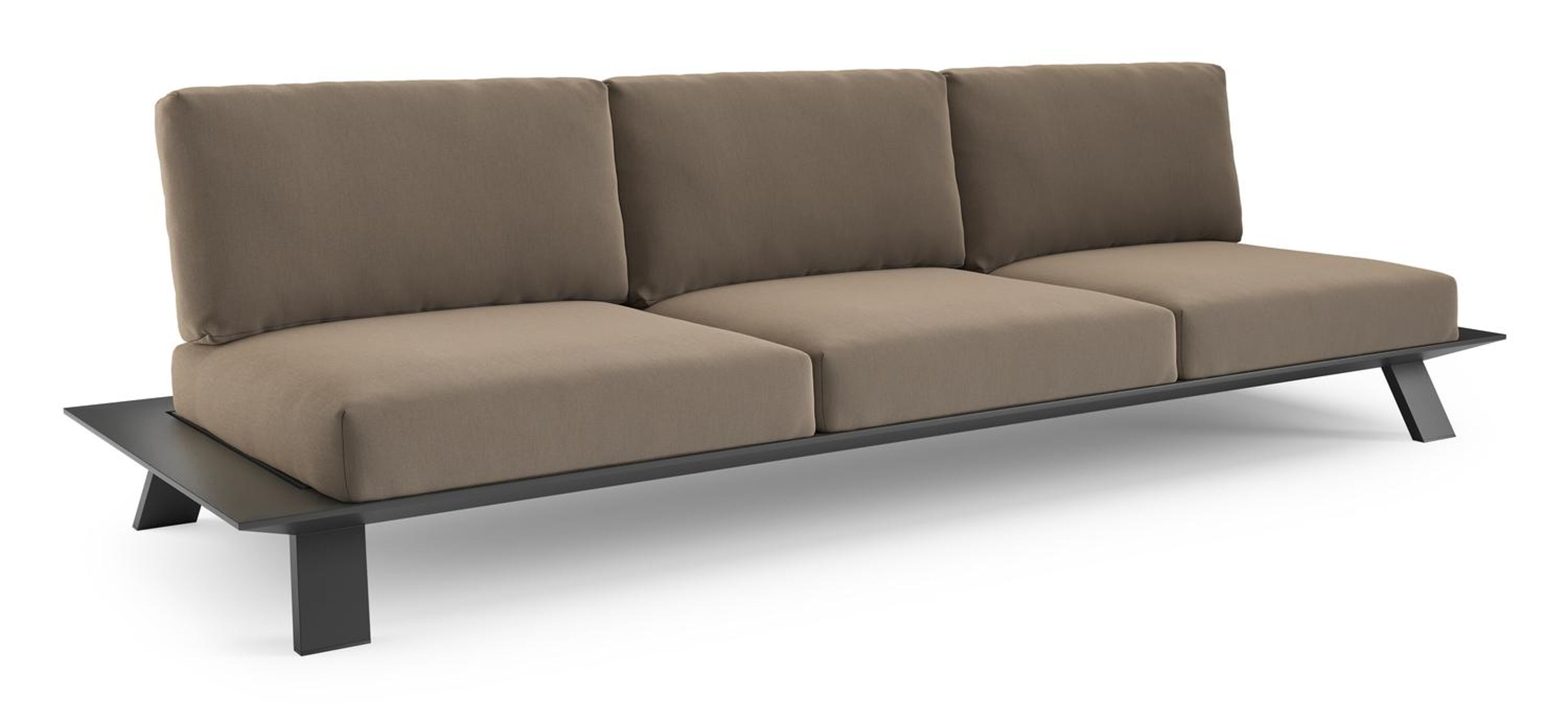 Canapé de jardin Cesano en aluminium noir et coussin en all weather Sunbrella® luxe natte heather grey