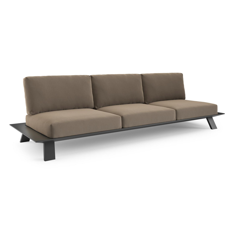 Canapé de jardin Cesano en aluminium noir et coussin en all weather Sunbrella® luxe natte heather grey