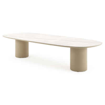 Amico low dining tuintafel bombo in beige aluminium en volkeramiek Taj Mahal - L 320 x B 130 x H 61 cm