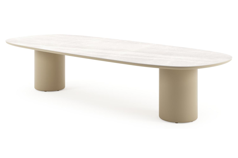 Amico low dining tuintafel bombo in beige aluminium en volkeramiek Taj Mahal - L 320 x B 130 x H 61 cm