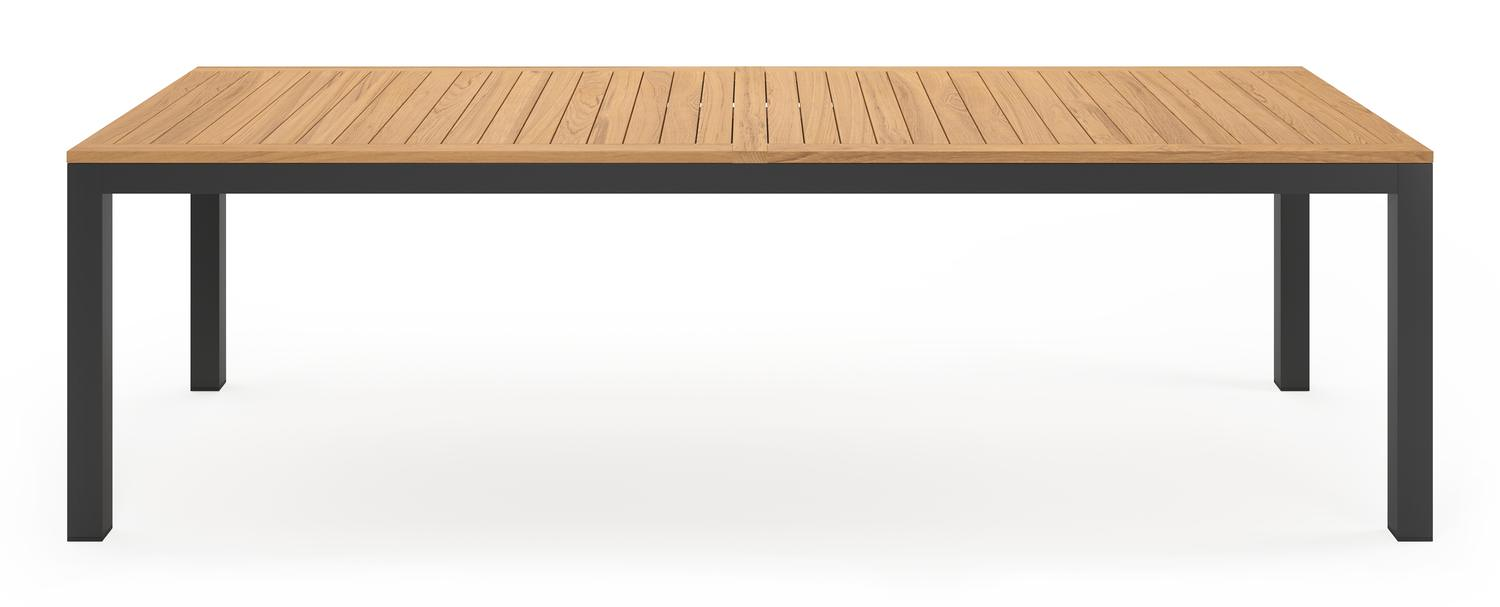 Varese tuinset in zwart aluminium en naturel teak tafelblad met 10 stapelbare Calobra tuinstoelen