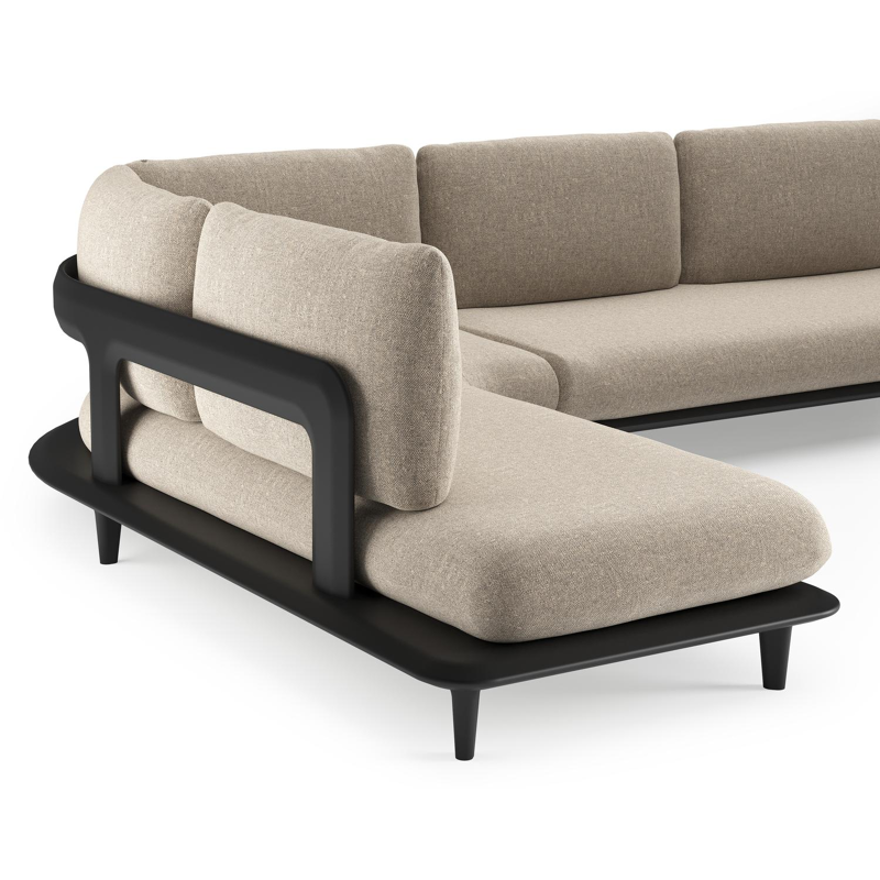 Bomero loungehoek in zwart aluminium met chartres pewter all weather sunbrella® luxe kussen