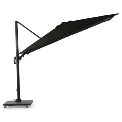 Avola zweefparasol met tiltfunctie in zwart aluminium met zwart weather+ softtouch parasoldoek - L1 200 x L2 300 cm (met voet)